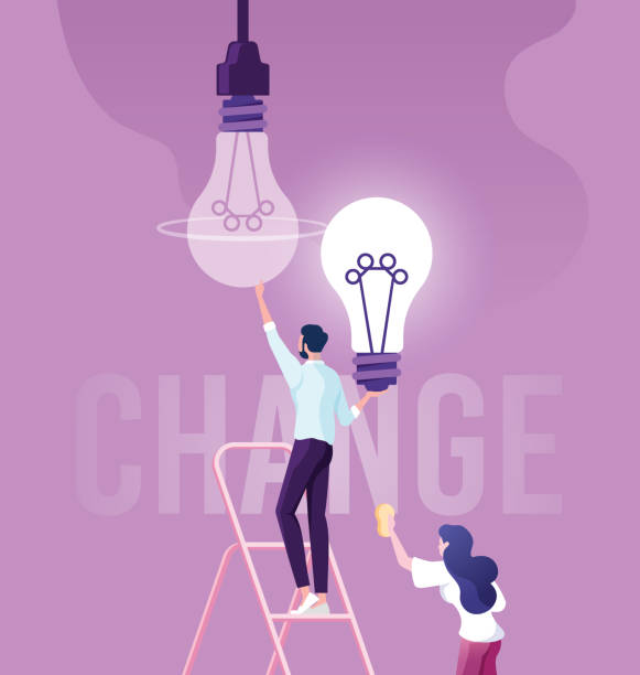Businessman change light bulb, changed the idea Businessman change light bulb, changed the idea attitude stock illustrations