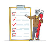 istock Businessman Character Presenting Check List with Filled Marks in Boxes. Checklist, Searching Solution, Planning Deals 1287120672