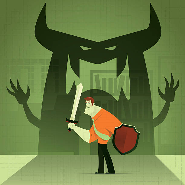 businessman defending vector illustration of businessman defending monster… monster stock illustrations