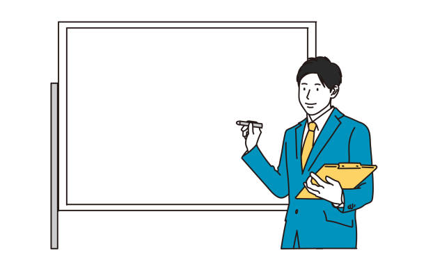 ホワイトボードで説明するビジネスマン - 勉強　日本人点のイラスト素材／クリップアート素材／マンガ素材／アイコン素材