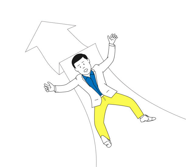 businessman falling on down arrow vector art illustration