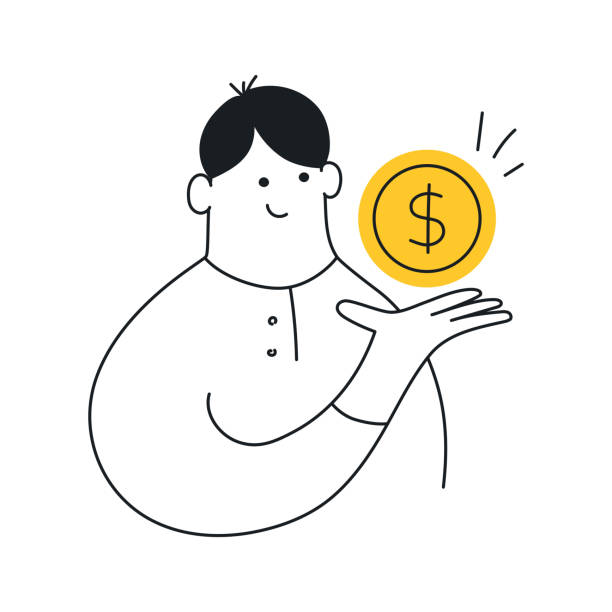 Businessman holding a dollar, gold coin vector vector art illustration