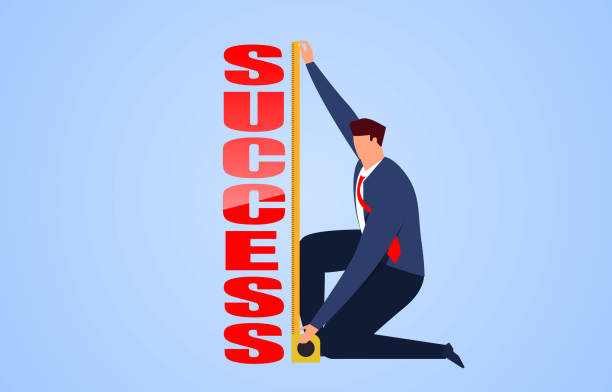 Businessman holding a tape measure to measure the height of success, distance to success, concept illustration of business success vector art illustration