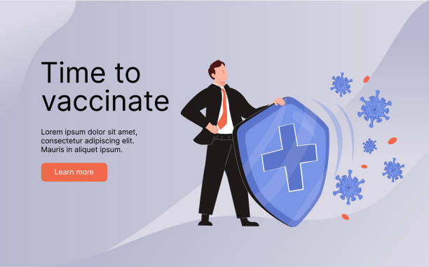 Businessman holding shield protecting from coronavirus, vaccination concept. Vaccination concept design. Vaccination. Businessman holding shield protecting from coronavirus, vaccination concept. Vaccination concept design. Time to vaccinate banner. Umbrella-shaped syringe with vaccine for COVID-19, flu or influenza. polio stock illustrations