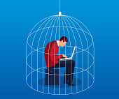 istock Businessman in a cage 900328870