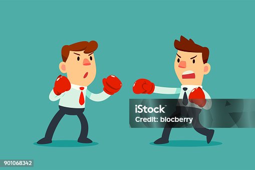 istock businessman in boxing gloves fighting against another businessman 901068342