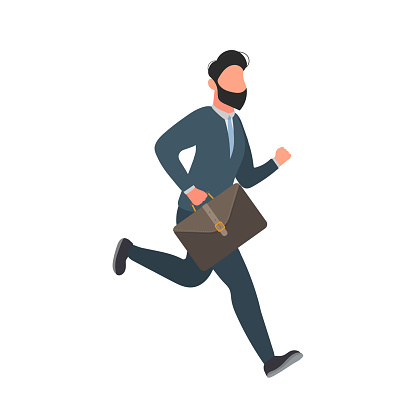 Businessman is running with a suitcase. Running man in a business suit with a briefcase.