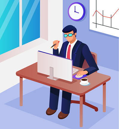 happy office vector worker manager employee boss man working clip bosses character illustrations cartoon workplace businessman cartoons