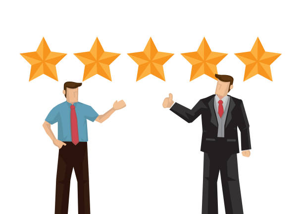 Businessman praise for the work done for the quality service he receive and getting a five star rating. Vector illustration. Businessman praise for the work done for the quality service he receive and getting a five star rating. Vector illustration. client onboarding status stock illustrations