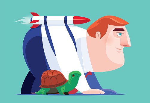 businessman racing with tortoise
