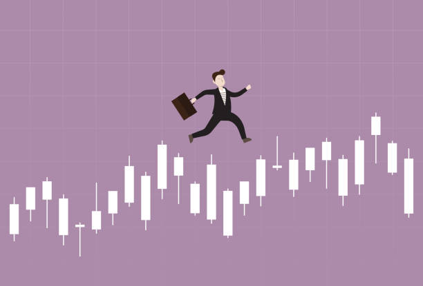 Businessman run over a stock market graph vector art illustration