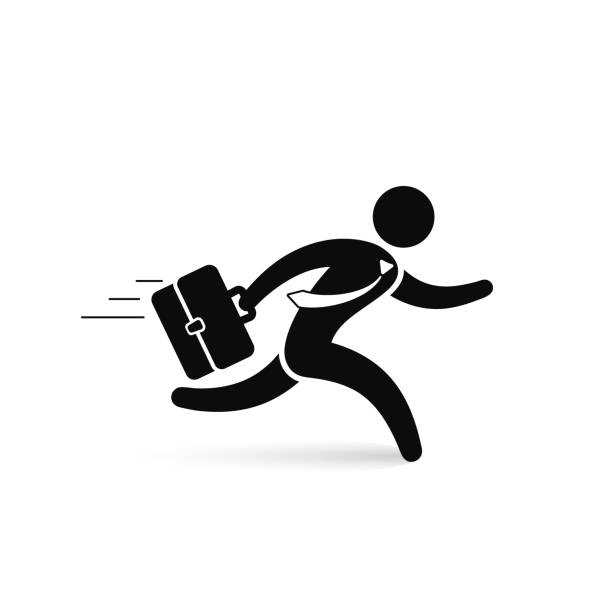 Businessman running with briefcase icon, vector isolated black man silhouette illustration Businessman running with briefcase icon, vector isolated black man silhouette illustration. abstract clipart stock illustrations