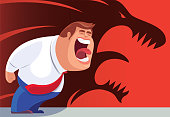 vector illustration of businessman screaming with roaring lion shadow