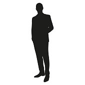 Businessman standing silhouette, vector isolated illustration