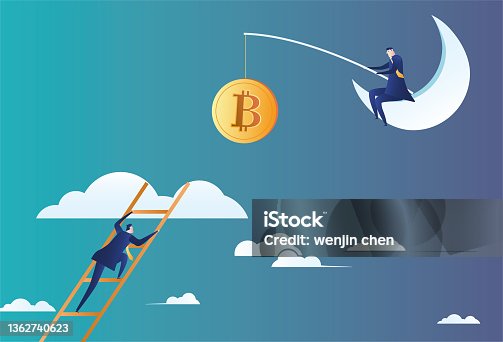 istock Businessman tempts others with bitcoin 1362740623