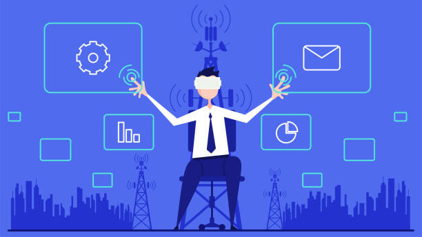 Businessman using vr glasses Business and finance innovative technologies metaverse stock illustrations