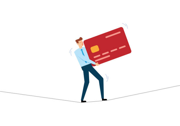 Businessman Walking On Tightrope Concept Businessman Walking On Tightrope Concept debt stock illustrations