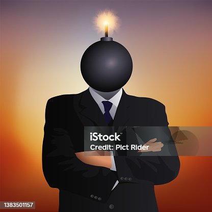 istock Businessman with a bomb instead of his head. 1383501157