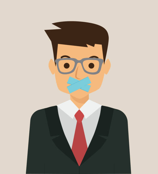 stockillustraties, clipart, cartoons en iconen met zakenman met band op mond, vectorillustratie - plakband mond