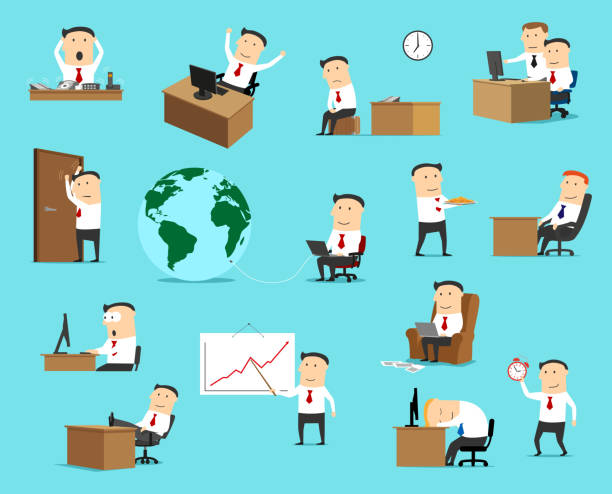 Businessman character icons, business situation metaphors. Vector...