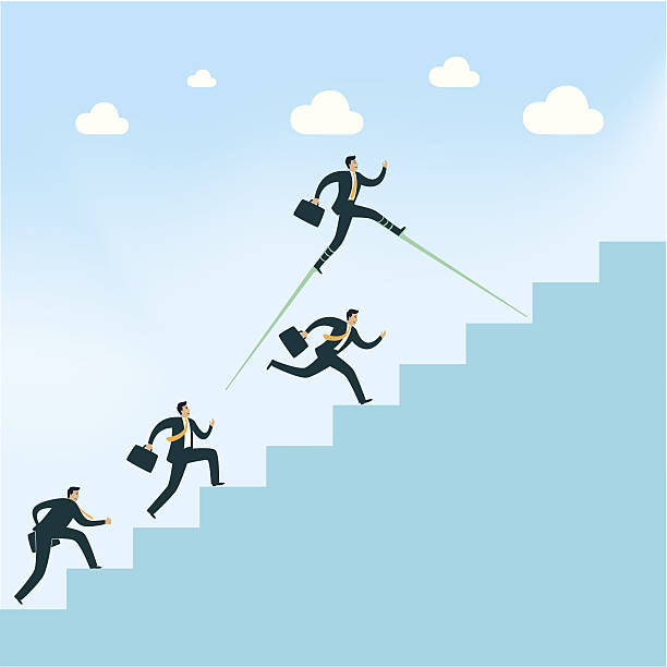 Businessmen climbing up the stairs Faster Businessman black winged stilt stock illustrations