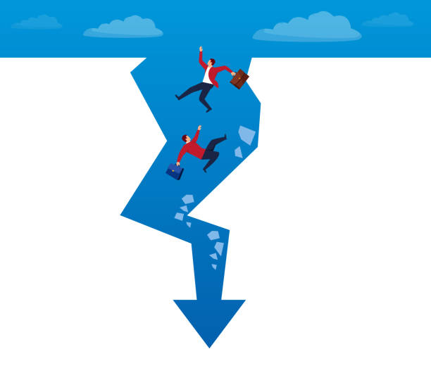 Businessmen fall to the bottom of the arrow Businessmen fall to the bottom of the arrow cliffs stock illustrations