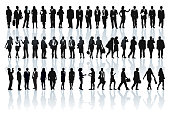 Large set of people silhouettes. Businesspeople; men and women.