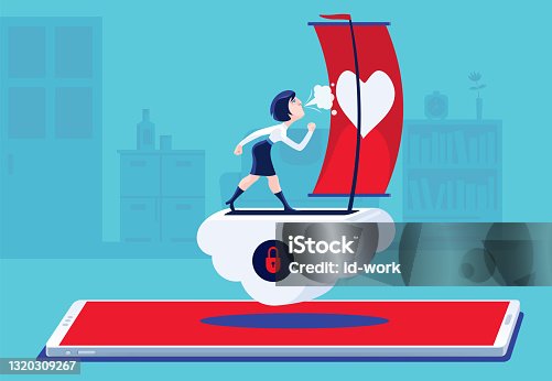 istock businesswoman blowing heart sign sail on cloud with smartphone 1320309267
