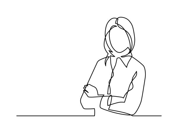 businesswoman one line Business woman with crossed arms - continuous line drawing. Vector illustration women drawings stock illustrations