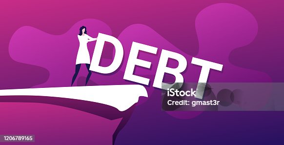 istock businesswoman pushing debt word into abyss financial freedom concept horizontal full length 1206789165