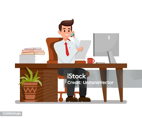 istock Busy Man at Workplace Flat Vector Illustration 1139909484