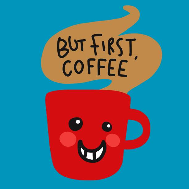 stockillustraties, clipart, cartoons en iconen met maar eerste koffie rode koffie kopje glimlach cartoon vector illustratie - happy friday emoticon