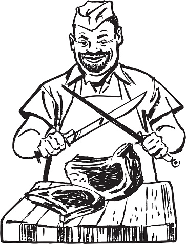 Butcher Sharpening a Knife