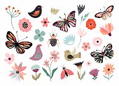 istock Butterflies, flowers and birds hand drawn collection 1205478055