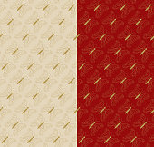 istock Butterfly diagonal grid seamless pattern. Outline elegant contour image, gold beige red color palette. Easy editable background. Vector 1372351675
