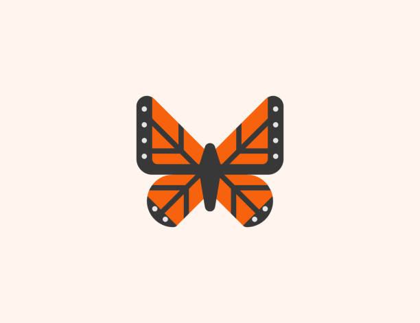 ilustraciones, imágenes clip art, dibujos animados e iconos de stock de icono vectorial de mariposa. símbolo de color plano mariposa naranja aislado - mariposa monarca