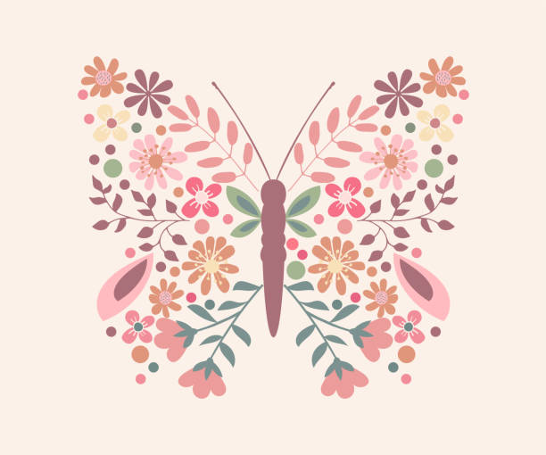 Butterfly with Floral Wings, Vector Design for Fashion and Poster Prints Butterfly with Floral Wings, Vector Design for Fashion and Poster Prints butterfly flower stock illustrations