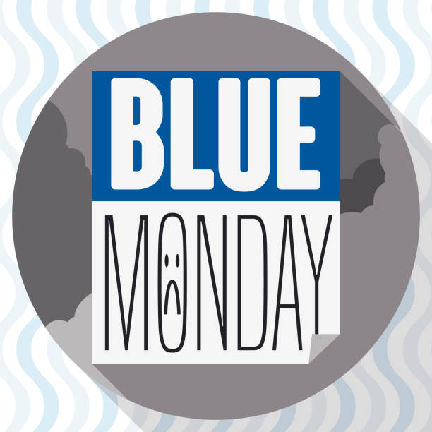 przycisk ze złą pogodą i kalendarzem luźnym w czasie niebieskiego poniedziałku - blue monday stock illustrations