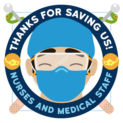 Button with Male Nurse Face with Gratitude Message