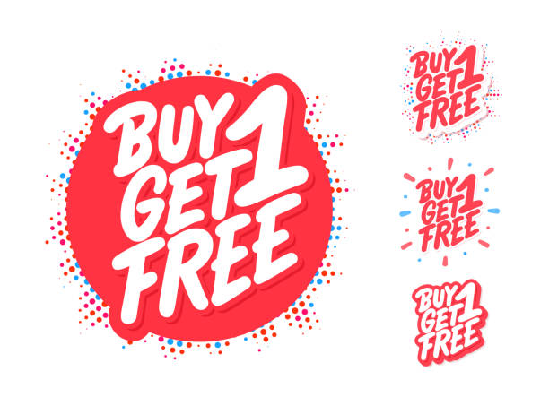 Buy one get one free. Vector lettering. Buy one get one free. Vector hand drawn illustration. single object stock illustrations