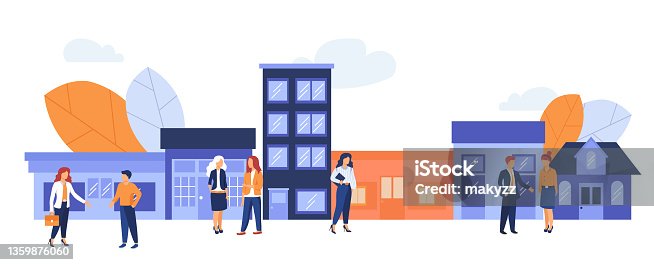 istock Buying and choosing housing, real estate and turnkey rentals, buildings, skyscrapers, house concept. Flat vector illustration 1359876060
