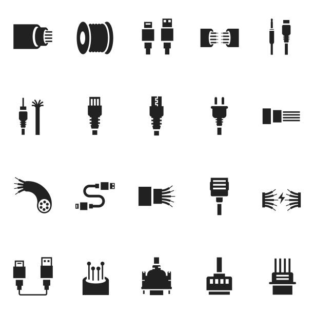 kabelsymbolsatz - kabel stock-grafiken, -clipart, -cartoons und -symbole