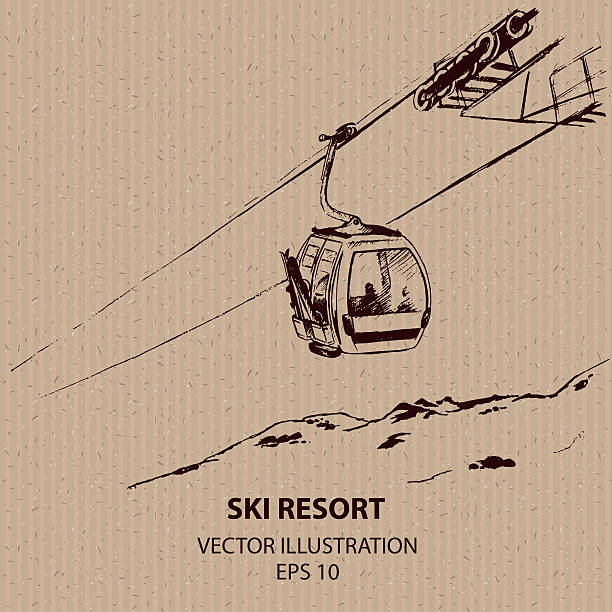 Cableway in the  Ski Mountain Resort. Hand drawn vector illustration cable car stock illustrations