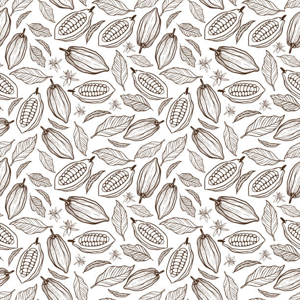 cacao beans seamless pattern cacao beans seamless pattern chocolate designs stock illustrations