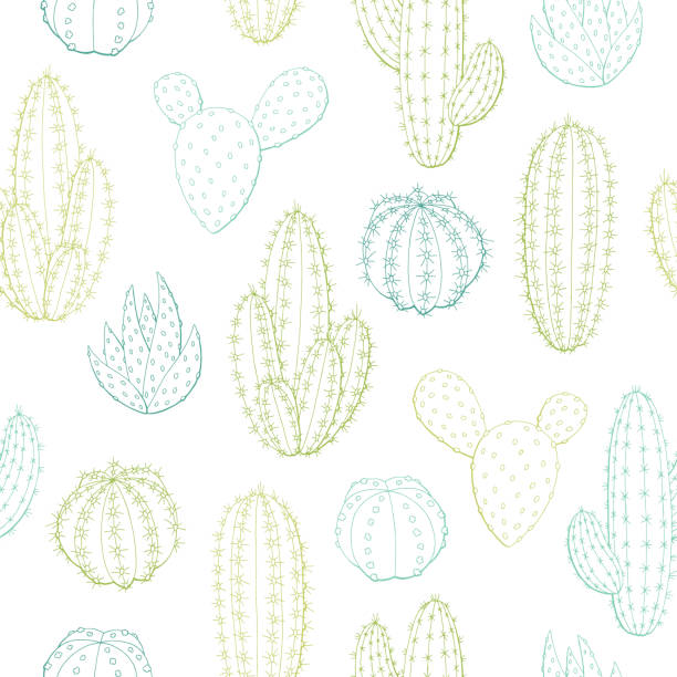 Cactus plant graphic green blue color seamless pattern sketch illustration vector Cactus plant graphic green blue color seamless pattern sketch illustration vector cactus backgrounds stock illustrations