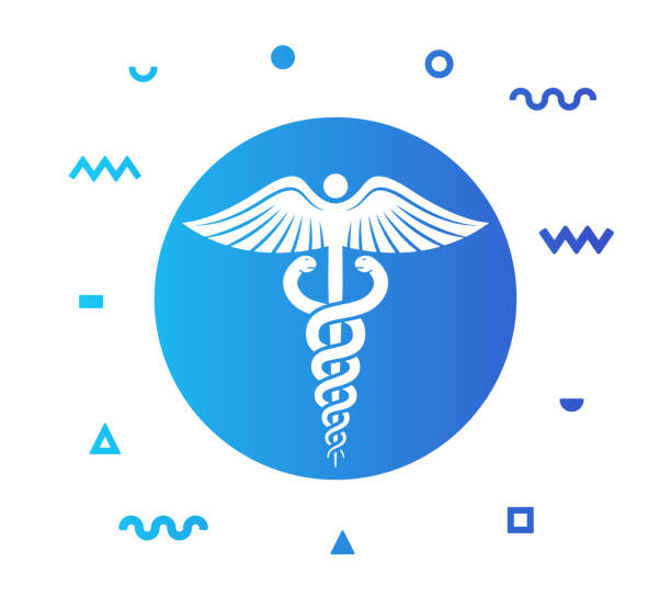 Caduceus Line Style Icon Design Caduceus outline style icon design with decorations and gradient color. Line vector icon illustration for modern infographics, mobile designs and web banners. doctor symbols stock illustrations