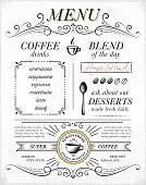 Cafe, coffee shop menu concept on black background. EPS10 file contains transparencies.  AI10 file and hi res jpeg included. Scroll down to see more illustrations linked below.