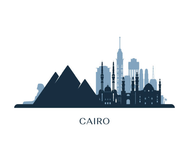 Cairo skyline, monochrome silhouette. Vector illustration. Cairo skyline, monochrome silhouette. Vector illustration. cairo stock illustrations
