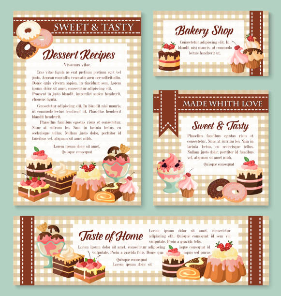 stockillustraties, clipart, cartoons en iconen met taart en bakkerij winkel banner met gebak desserts - brownie
