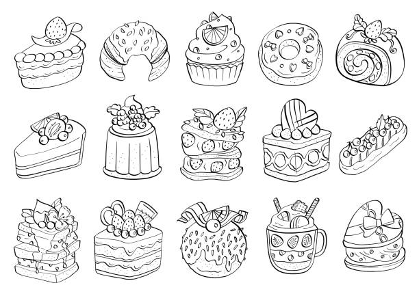 cake dessert pastry line art illustration outline drawing vector art illustration